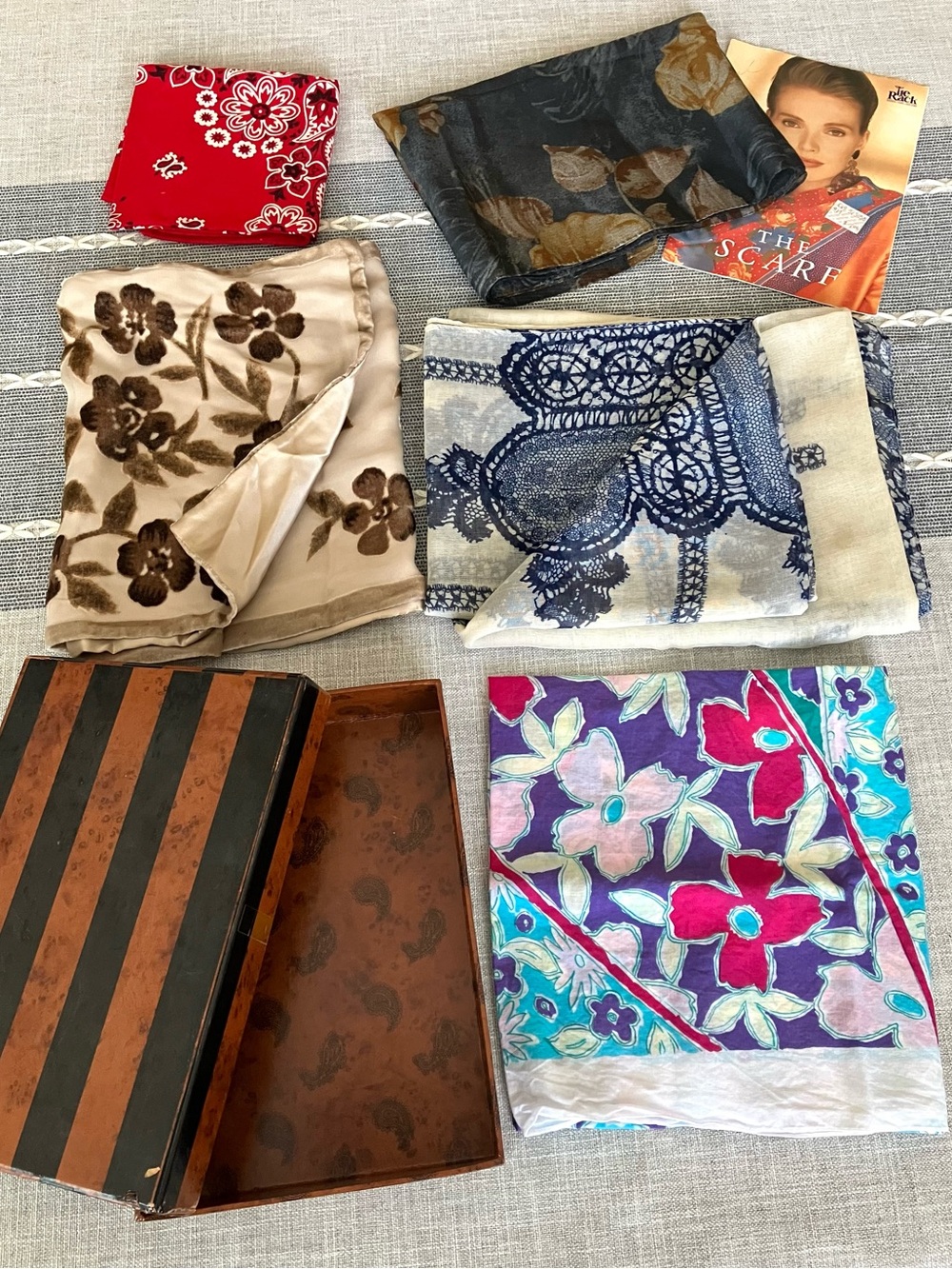 Assorted Scarves (5) in sturdy accessories box